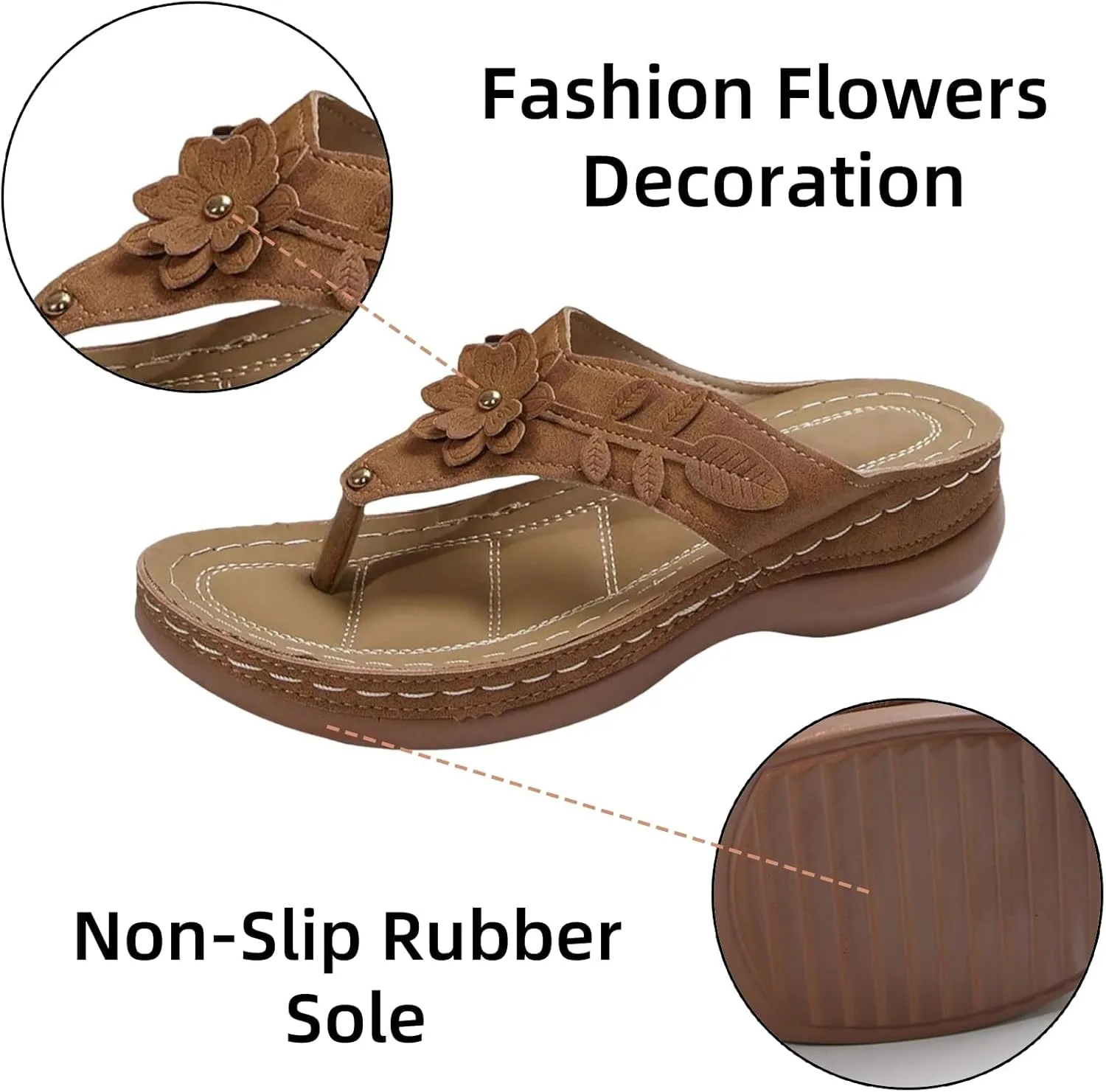 Smoneyful Womens Orthopedic Sandals Arch Support Wedge Non Slip Flip Flops Summer Dressy Comfortable Flat Open Toe Platform Lightweight Beach Casual Silppers Sandals
