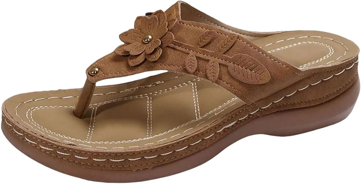 Smoneyful Womens Orthopedic Sandals Arch Support Wedge Non Slip Flip Flops Summer Dressy Comfortable Flat Open Toe Platform Lightweight Beach Casual Silppers Sandals