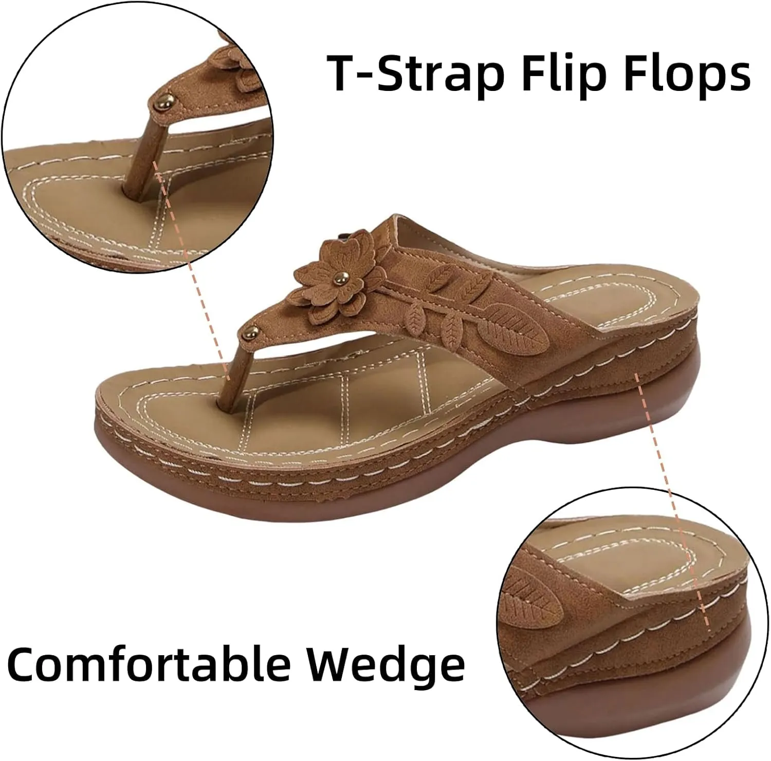 Smoneyful Womens Orthopedic Sandals Arch Support Wedge Non Slip Flip Flops Summer Dressy Comfortable Flat Open Toe Platform Lightweight Beach Casual Silppers Sandals