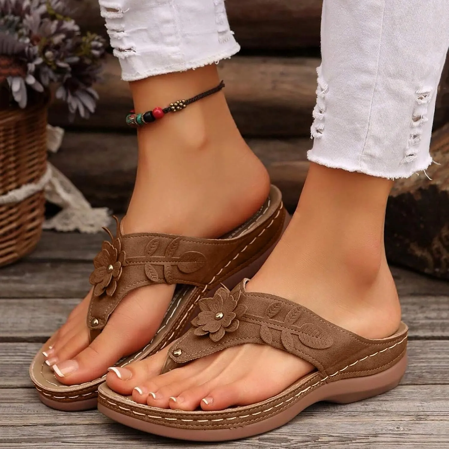 Smoneyful Womens Orthopedic Sandals Arch Support Wedge Non Slip Flip Flops Summer Dressy Comfortable Flat Open Toe Platform Lightweight Beach Casual Silppers Sandals