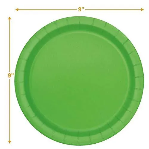 Solid Lime Green Paper Dinner Plates and Luncheon Napkins, Green Party Supplies and Table Decorations (Serves 16)