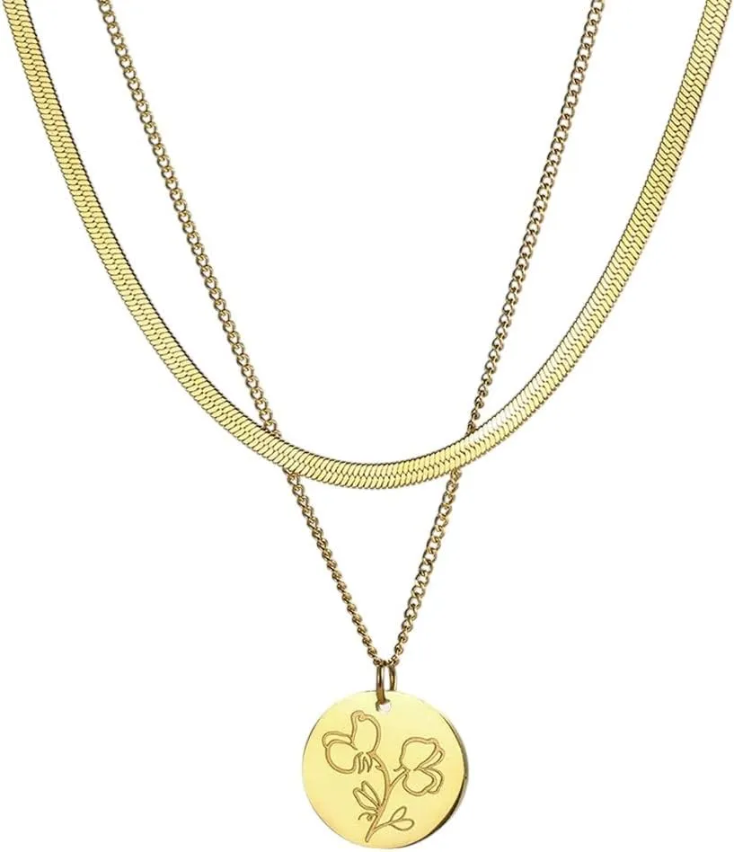 Stainless Steel Jewelry Monthly Flower Variety Necklace For Women Gold Color Layer Necklace Jewelry Party Gifts