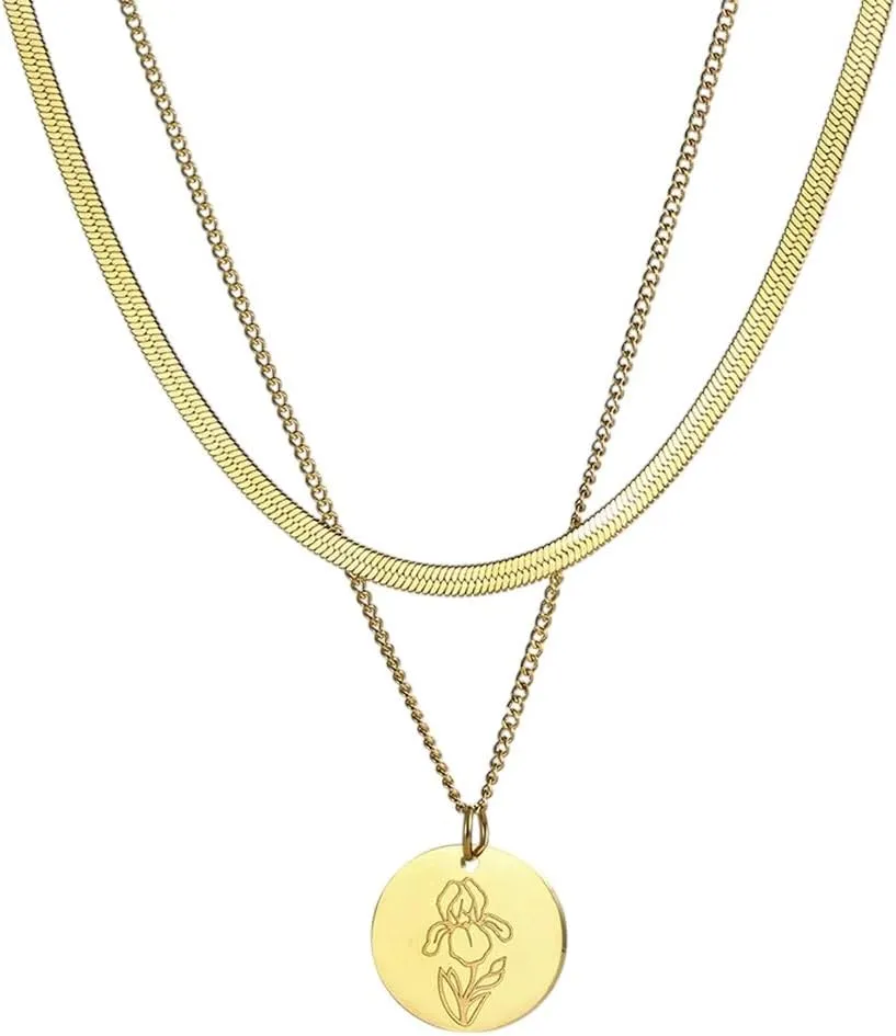 Stainless Steel Jewelry Monthly Flower Variety Necklace For Women Gold Color Layer Necklace Jewelry Party Gifts