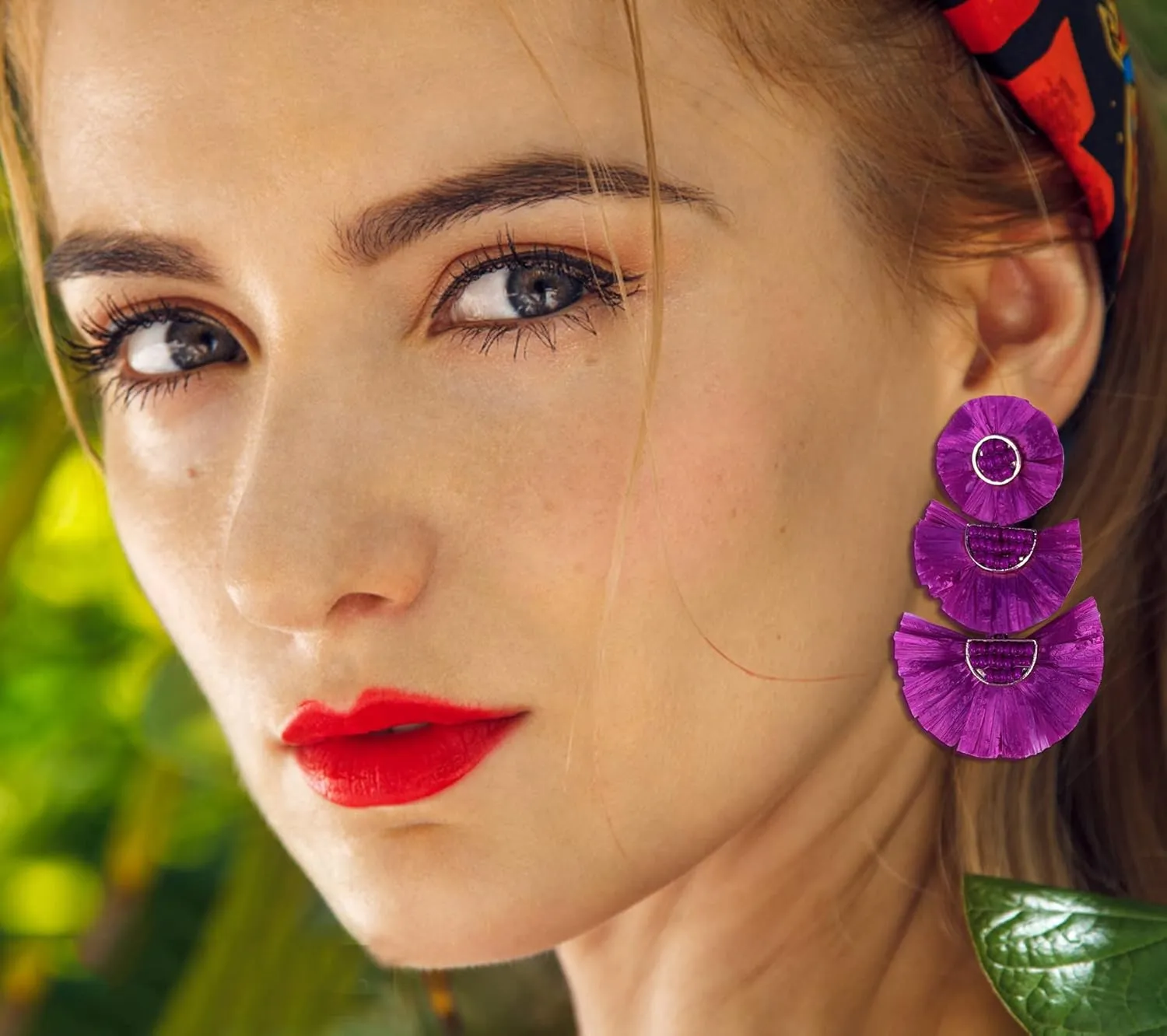 Statement Earrings Beaded Raffia Palm Bohemian Drop Dangle Earrings for women