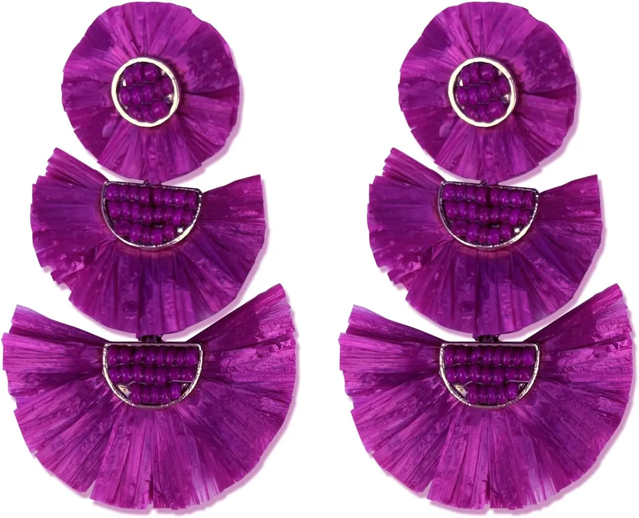Statement Earrings Beaded Raffia Palm Bohemian Drop Dangle Earrings for women