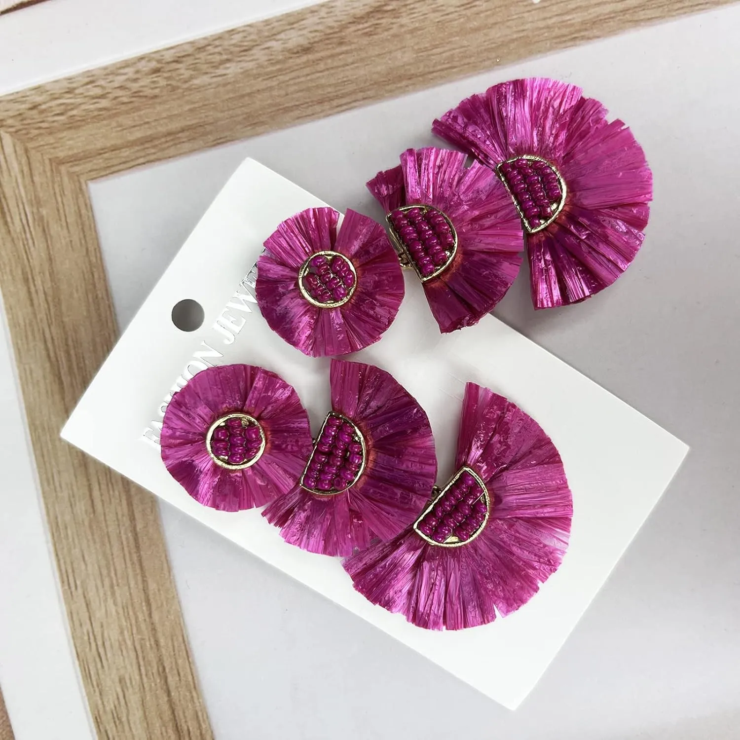 Statement Earrings Beaded Raffia Palm Bohemian Drop Dangle Earrings for women