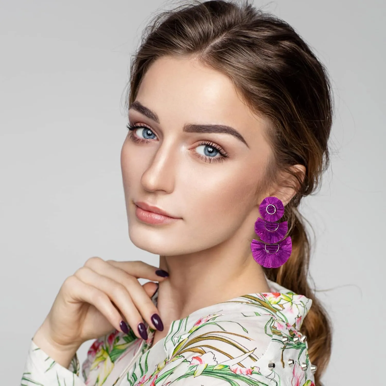 Statement Earrings Beaded Raffia Palm Bohemian Drop Dangle Earrings for women