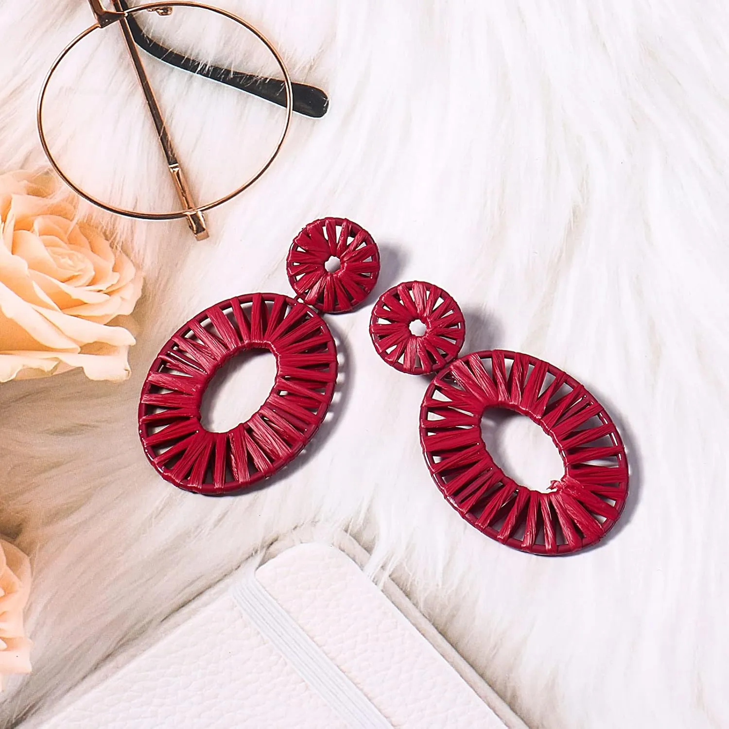 Statement Raffia Earrings Boho Drop Dangle Earrings for Women Handmade Fashion Earring Bohemian Gift Jewelry for Girls