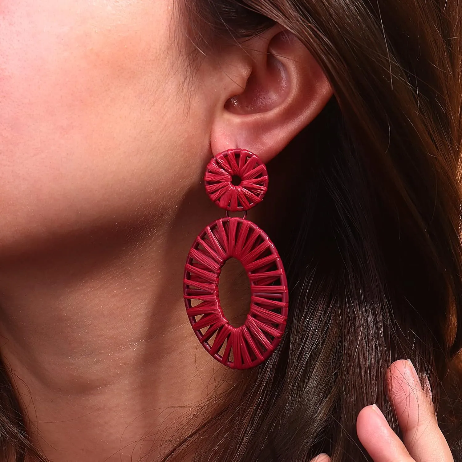 Statement Raffia Earrings Boho Drop Dangle Earrings for Women Handmade Fashion Earring Bohemian Gift Jewelry for Girls
