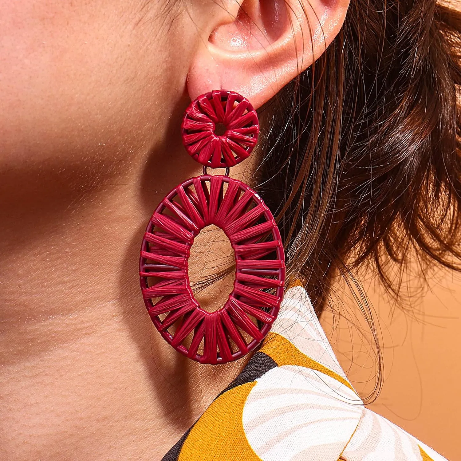 Statement Raffia Earrings Boho Drop Dangle Earrings for Women Handmade Fashion Earring Bohemian Gift Jewelry for Girls