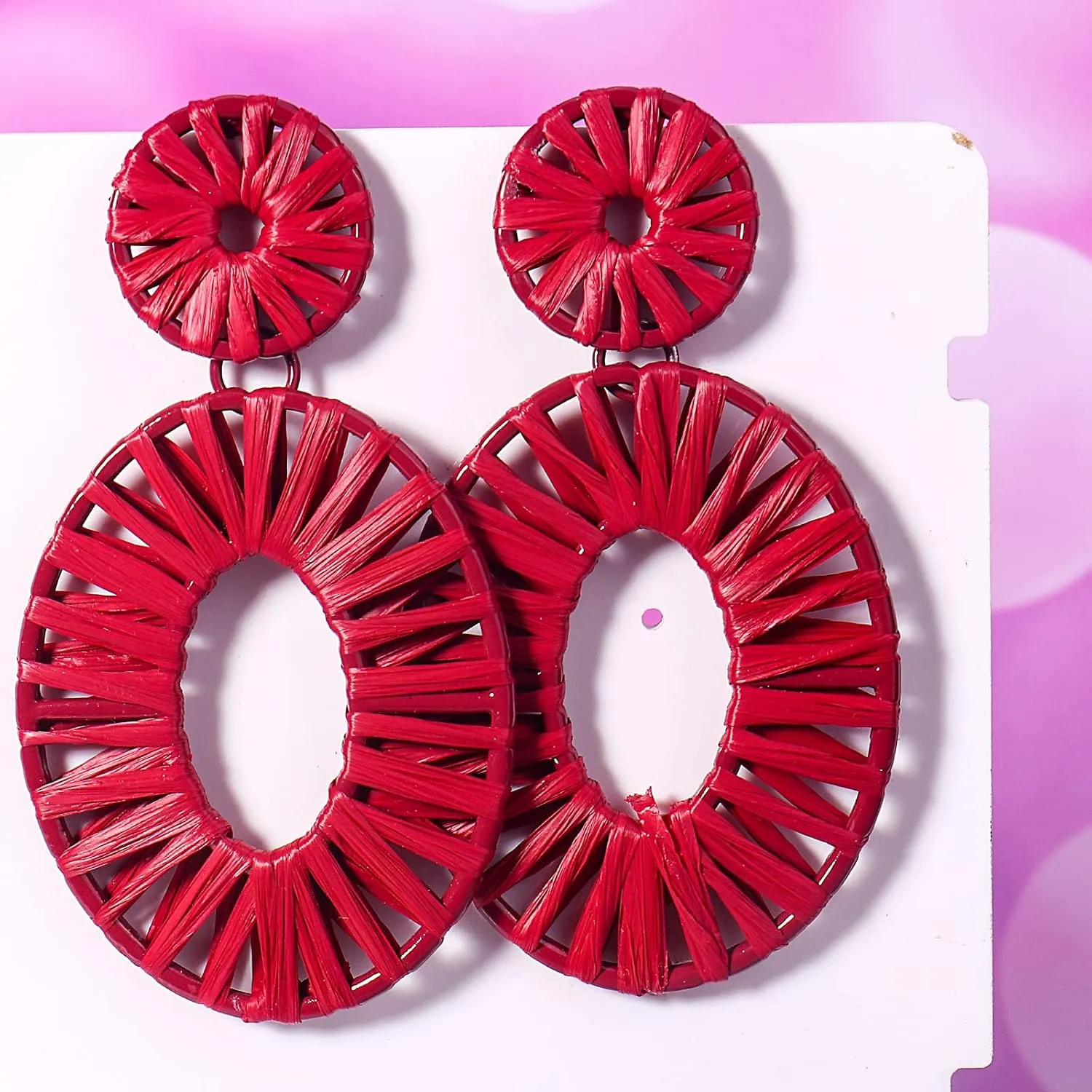 Statement Raffia Earrings Boho Drop Dangle Earrings for Women Handmade Fashion Earring Bohemian Gift Jewelry for Girls