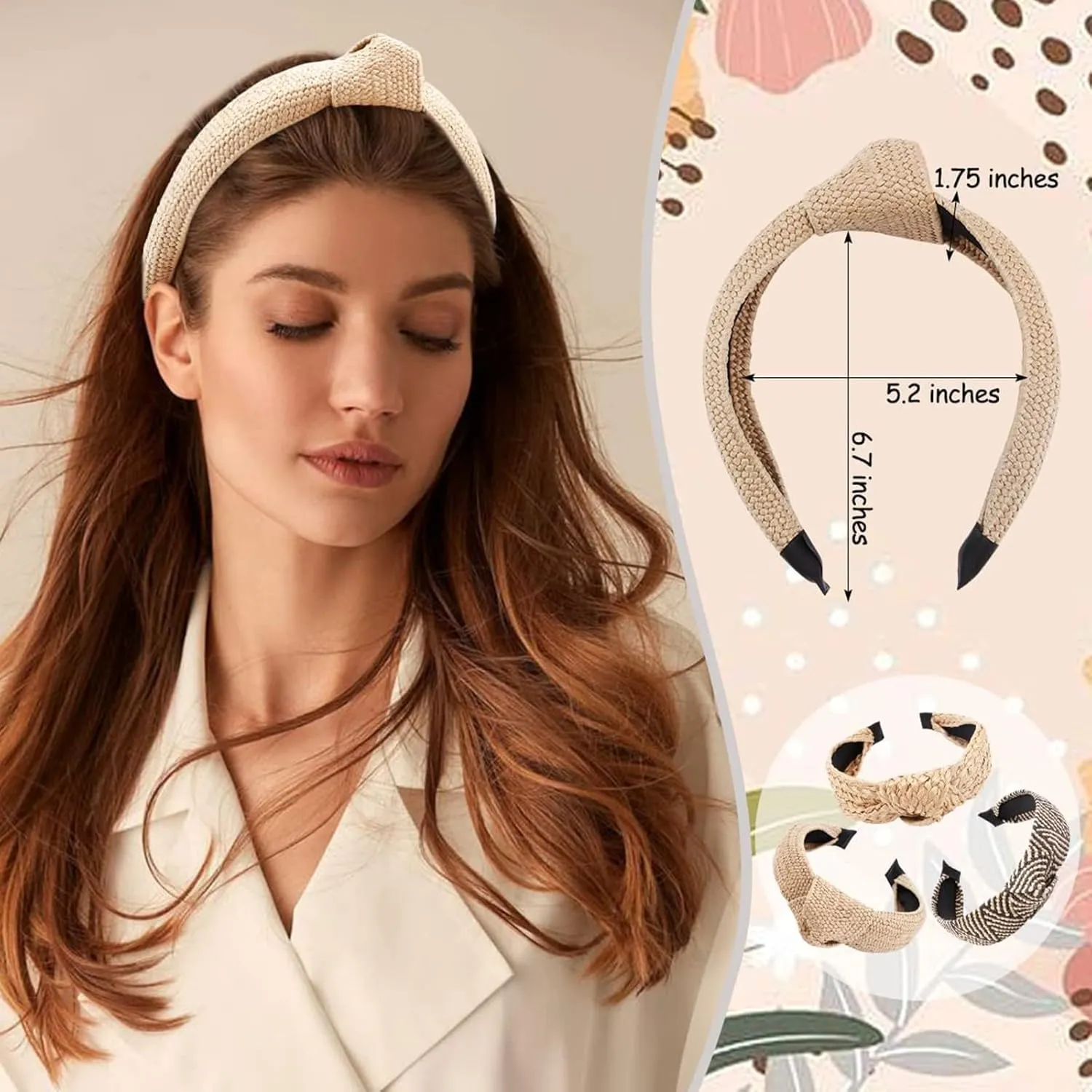 Straw Knotted Headbands for Women Wide Headband for Womens Hair Summer Beach Rattan Knot Headband Women Fashion Head Band For Beach Vacation Hair Accessories For Women