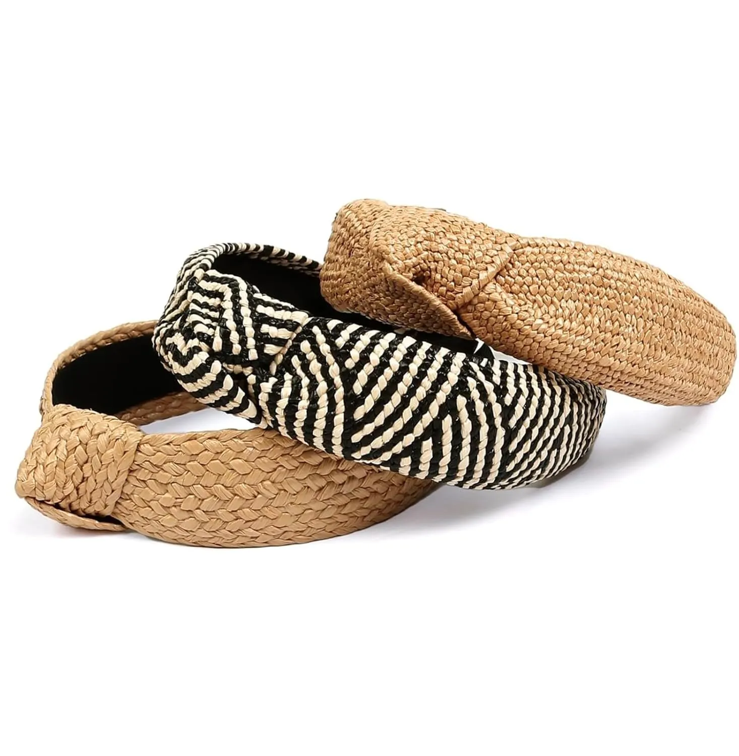 Straw Knotted Headbands for Women Wide Headband for Womens Hair Summer Beach Rattan Knot Headband Women Fashion Head Band For Beach Vacation Hair Accessories For Women