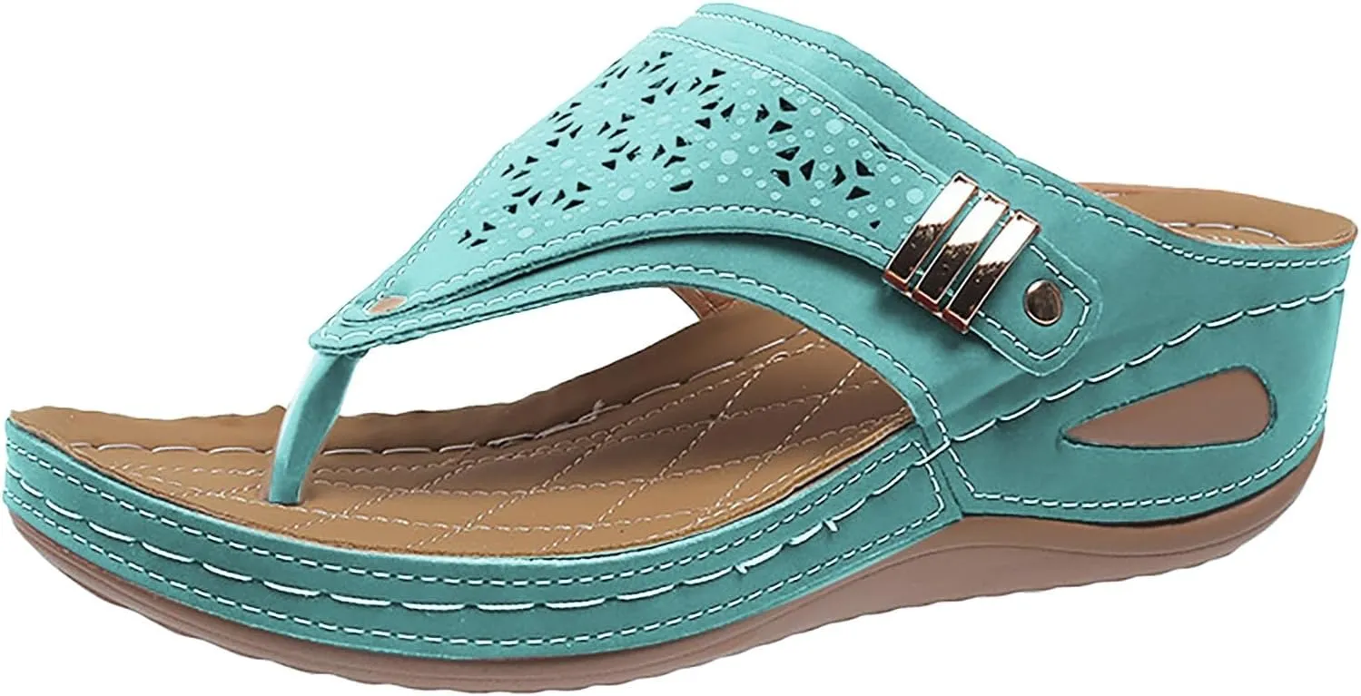 Summer Sandals for Women 2025 Beach Travel Comfortable Orthowalkway Arch Support Hollow Flip Flops Wedge Sandals