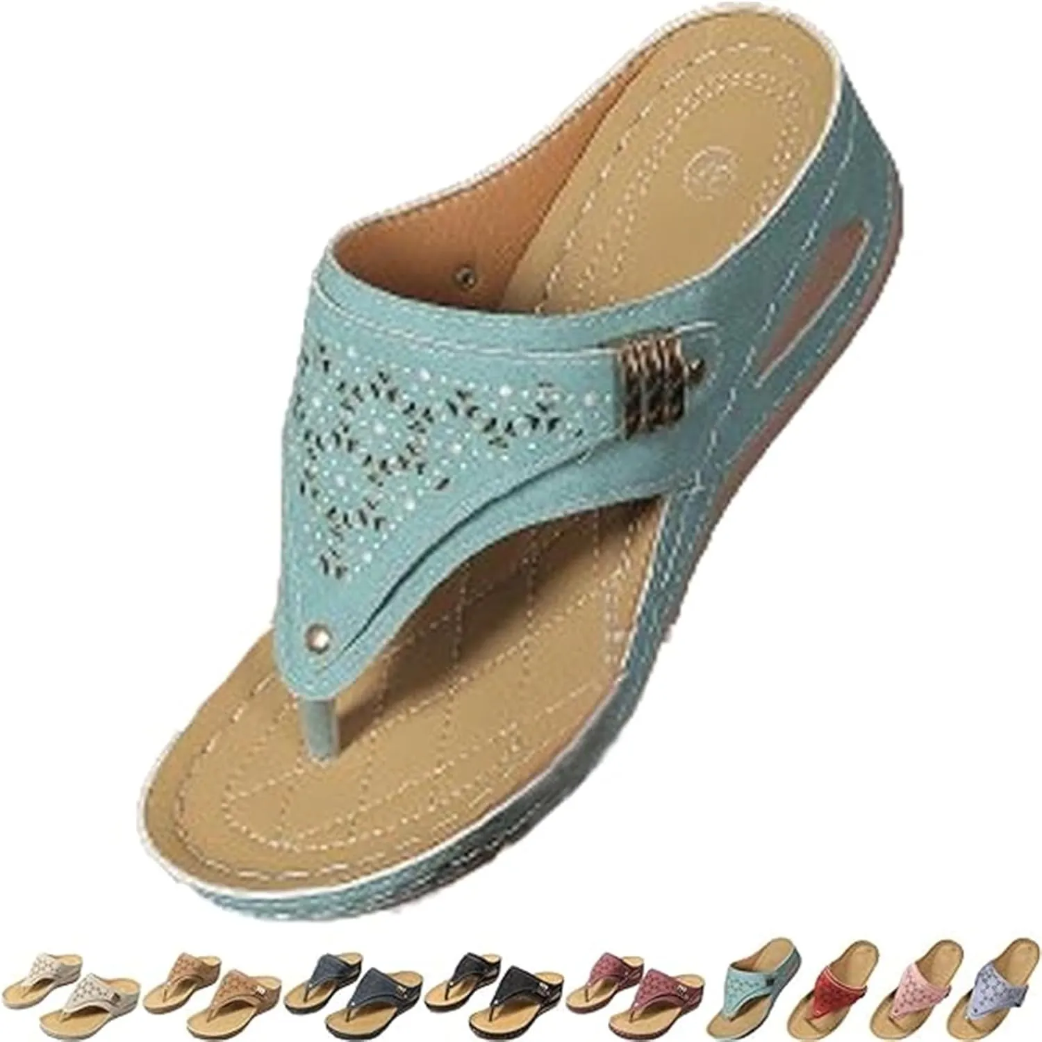 Summer Sandals for Women 2025 Beach Travel Comfortable Orthowalkway Arch Support Hollow Flip Flops Wedge Sandals