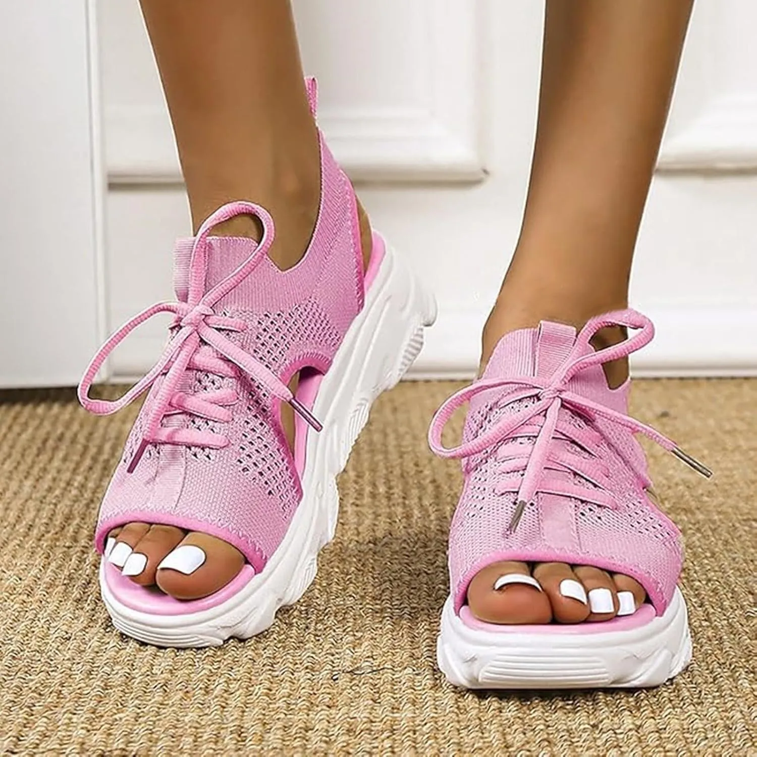 Summer Sandals for Women Fashion Washable Slingback Orthopedic Slide Sport Sandals with Arch Support Causal Mesh Open Toe Platform Wedge Sandal Comfy Sports Knit Shoes