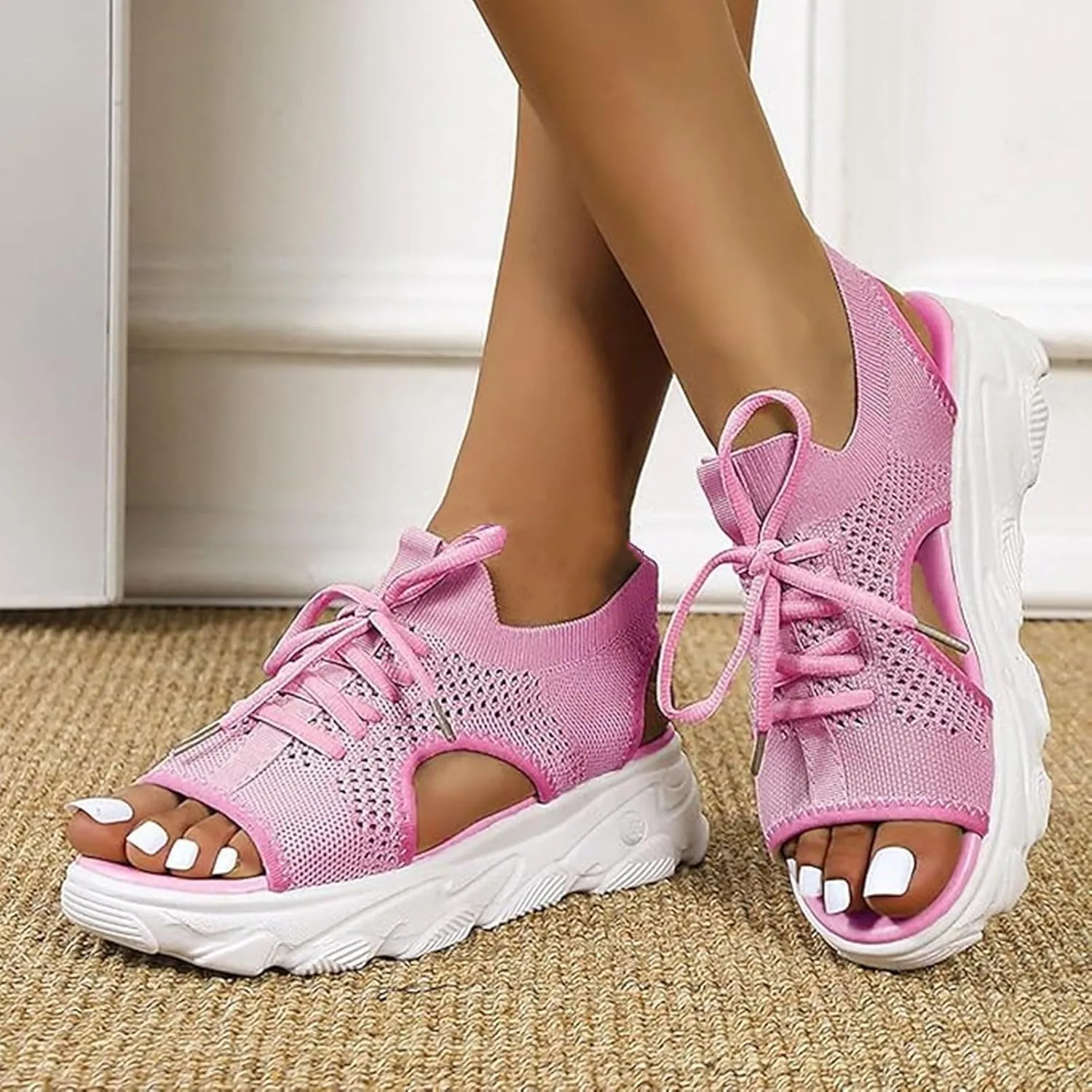 Summer Sandals for Women Fashion Washable Slingback Orthopedic Slide Sport Sandals with Arch Support Causal Mesh Open Toe Platform Wedge Sandal Comfy Sports Knit Shoes