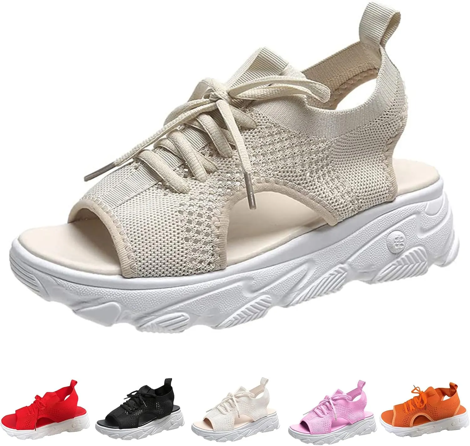 Summer Sandals for Women Fashion Washable Slingback Orthopedic Slide Sport Sandals with Arch Support Causal Mesh Open Toe Platform Wedge Sandal Comfy Sports Knit Shoes