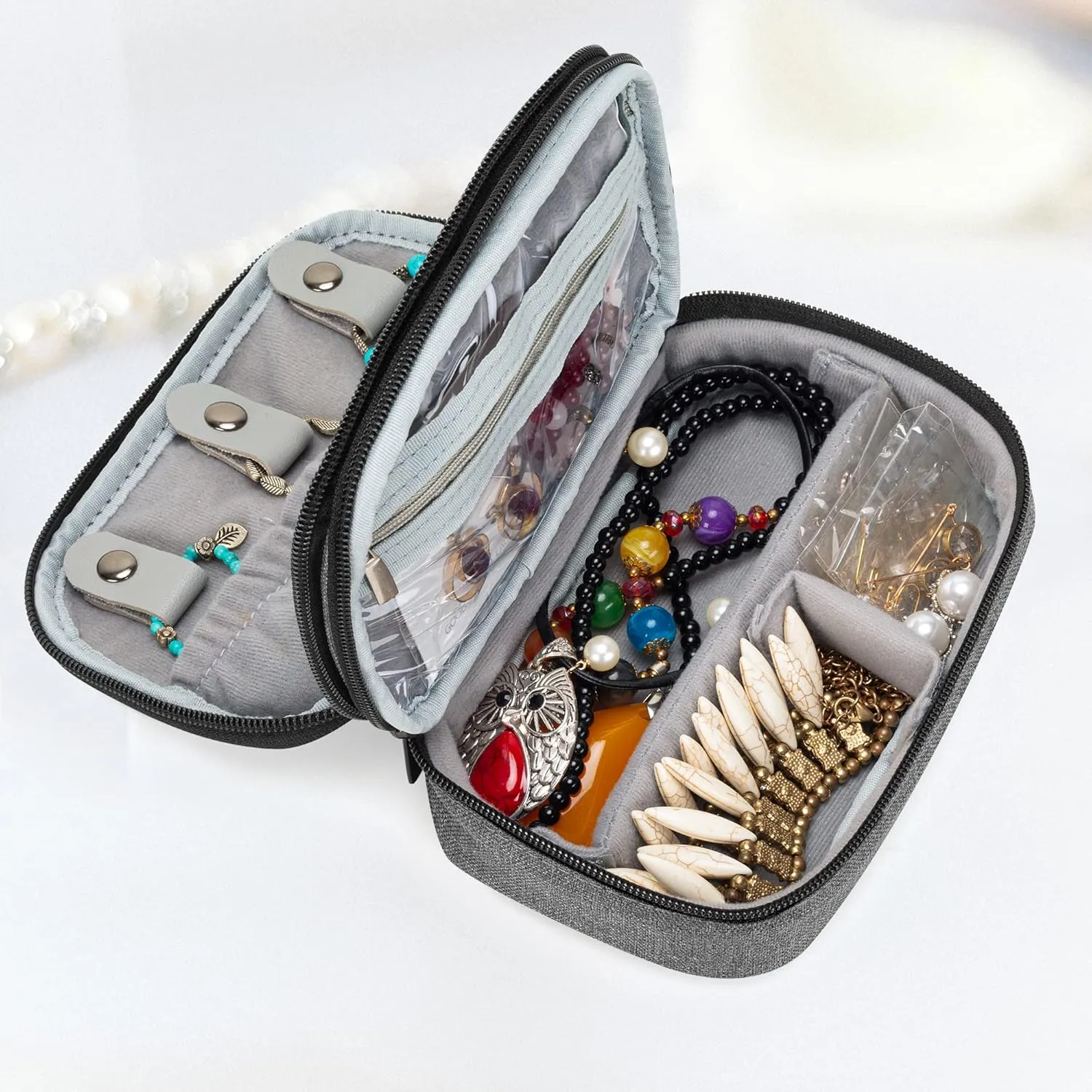 Teamoy Travel Jewelry Case,Small Jewelry Storage Organizer Bag for Womens Necklace, Earrings, Rings and Accessories