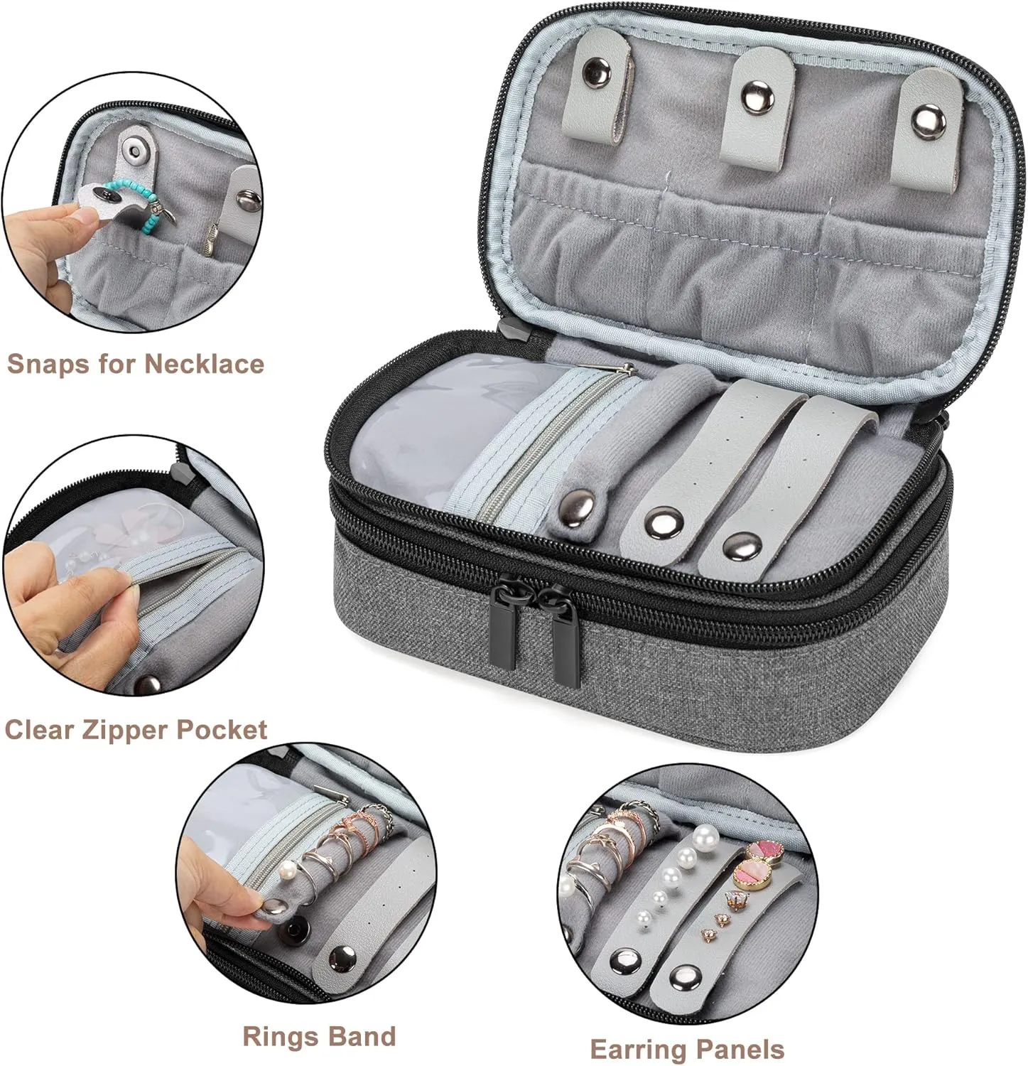 Teamoy Travel Jewelry Case,Small Jewelry Storage Organizer Bag for Womens Necklace, Earrings, Rings and Accessories