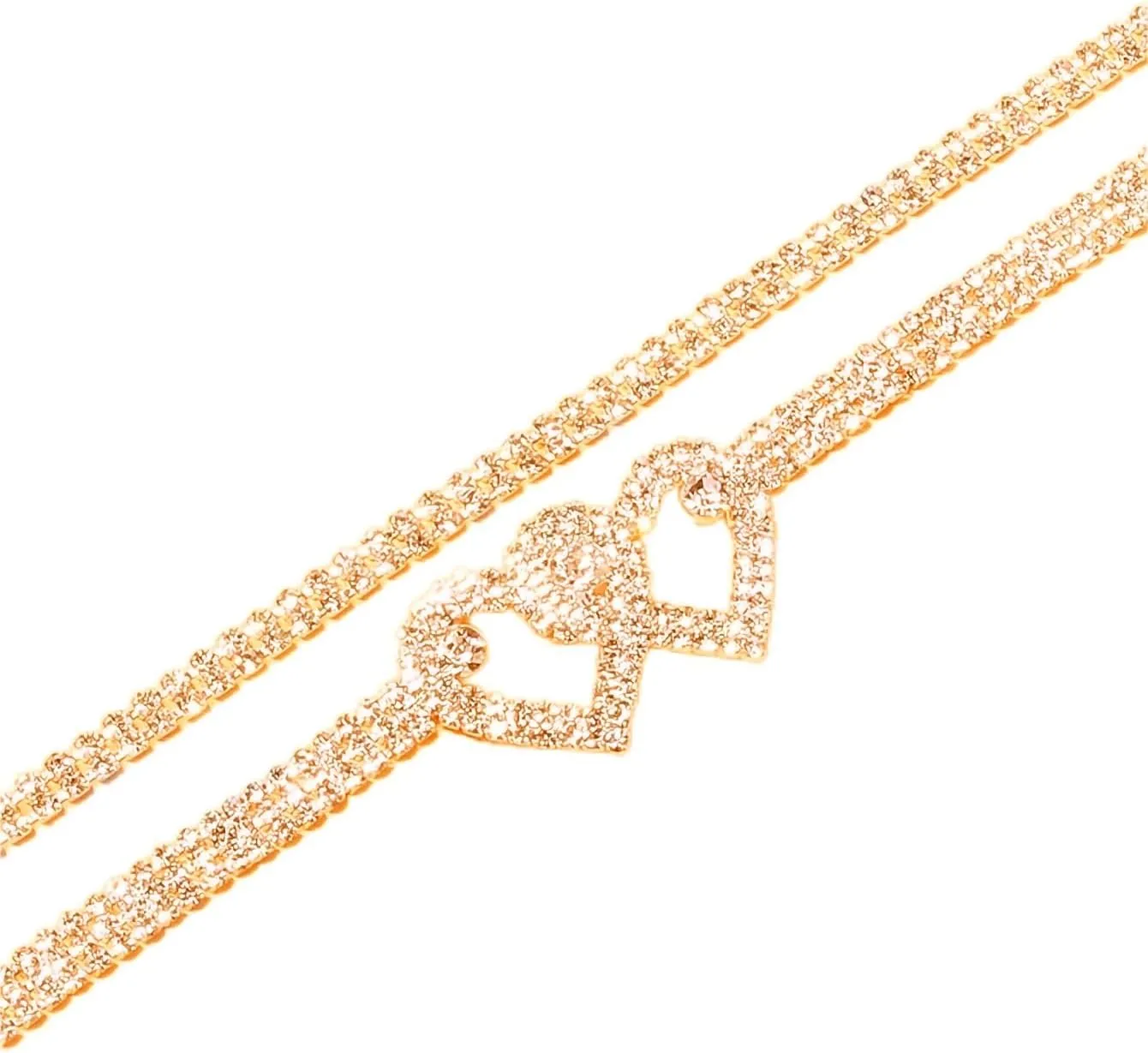 tenghong2021 Heart Rhinestone Ankle Bracelets for Women Shiny Handmade Adjustable Beaded Crystal Tennis Chain Bracelets Anklets for Women Jewelry