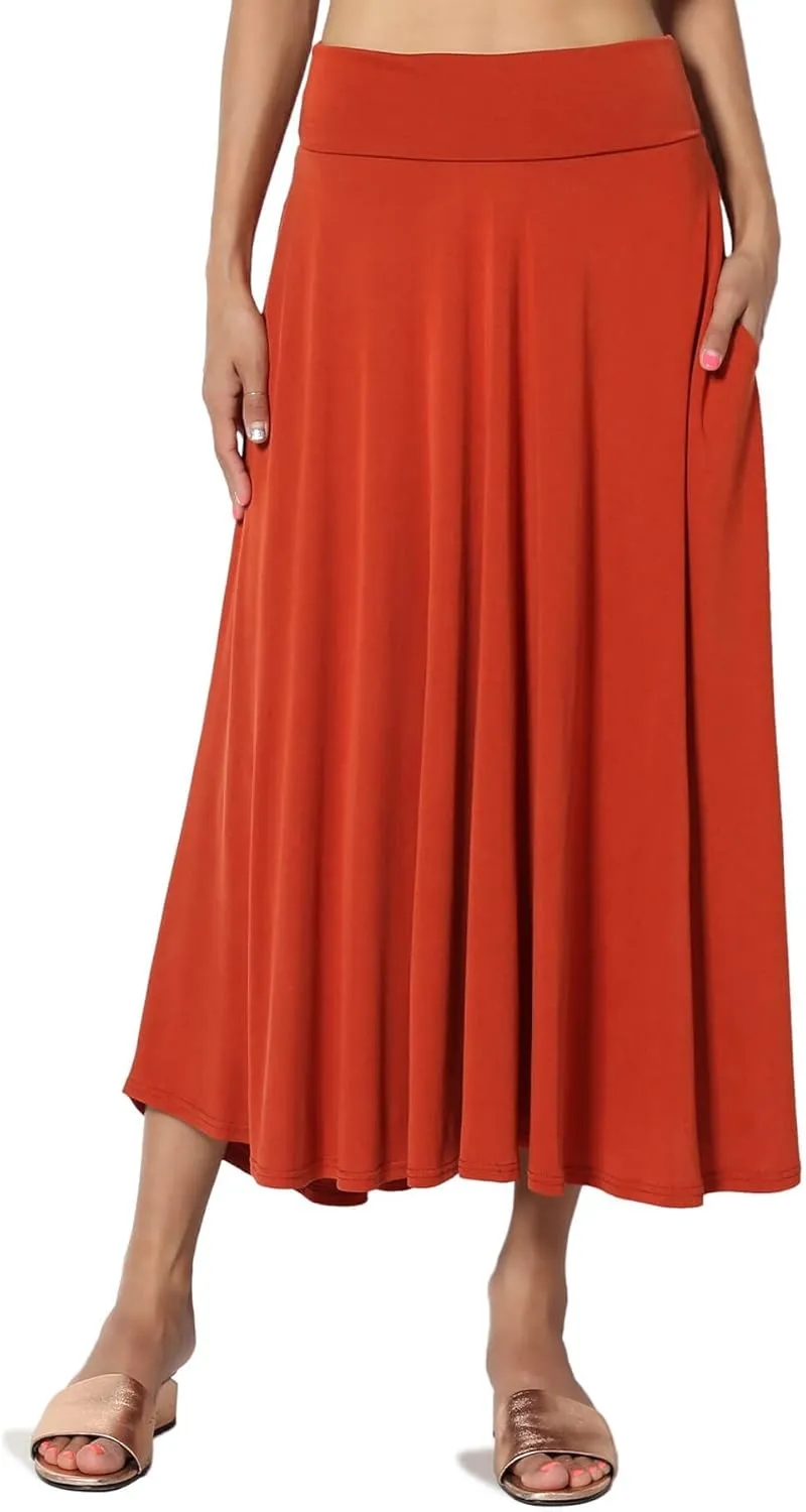 TheMogan Solid or Printed Mesh Overlay Elastic Waist Pleated A-Line Long Maxi Skirt