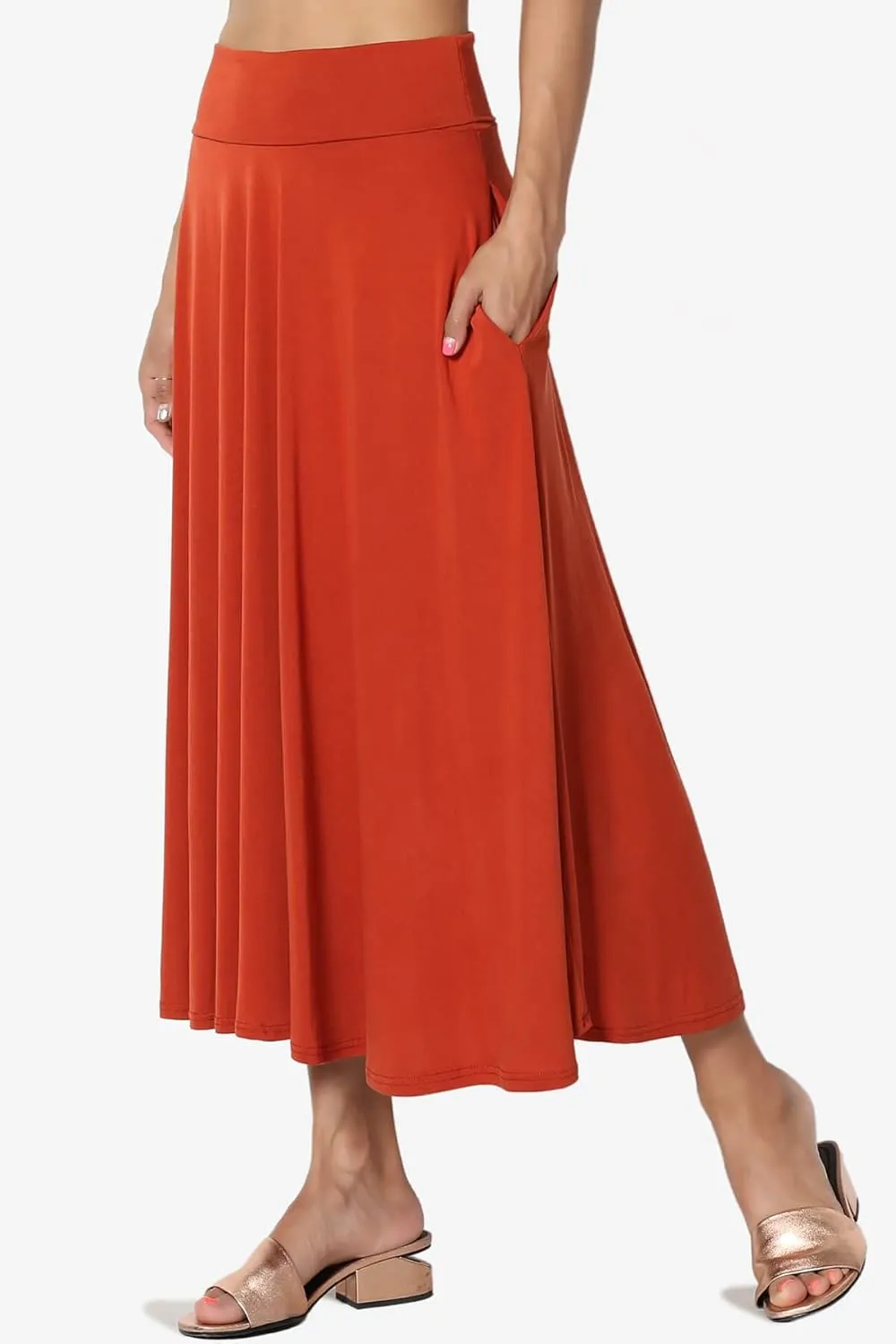 TheMogan Solid or Printed Mesh Overlay Elastic Waist Pleated A-Line Long Maxi Skirt