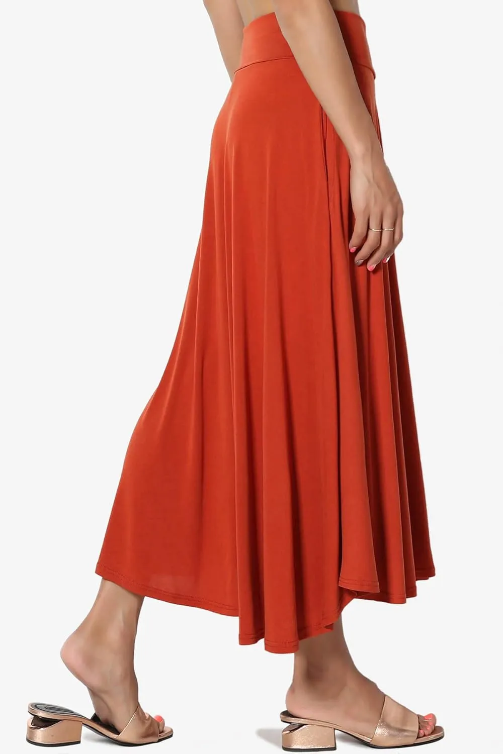 TheMogan Solid or Printed Mesh Overlay Elastic Waist Pleated A-Line Long Maxi Skirt