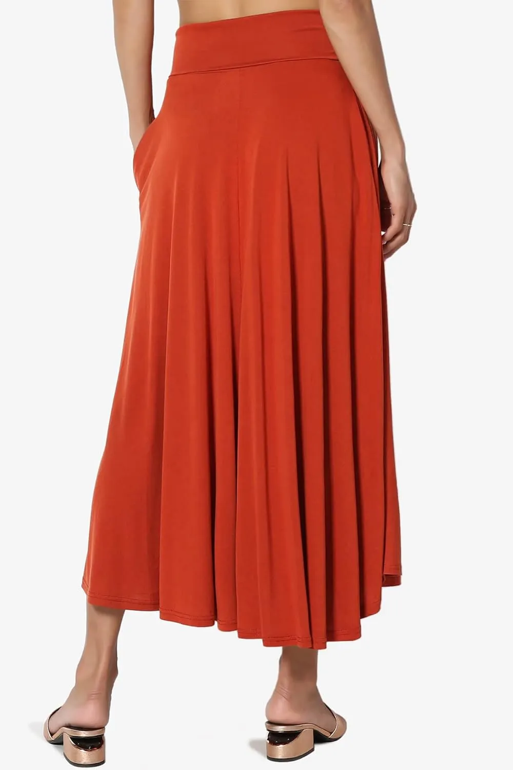 TheMogan Solid or Printed Mesh Overlay Elastic Waist Pleated A-Line Long Maxi Skirt