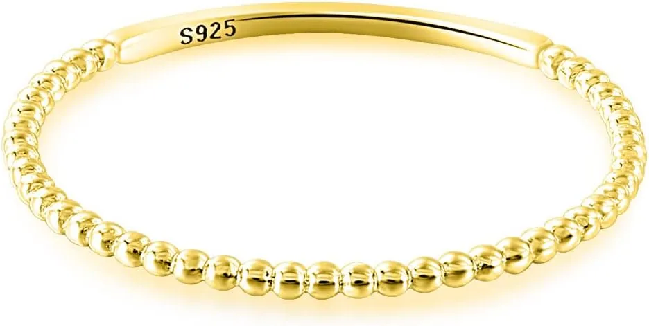 Thin Rings, Women Anniversary Rings Sterling Silver Beads Band Wedding Rings Gifts
