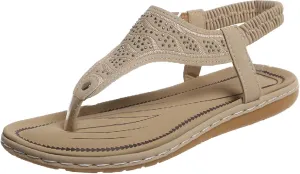Thong Flat Sandals, Casual Women T-Strap Dress Sandals Comfortable Orthopedic Open Toe Slides Sandal T-Strap and Elastic Ankle Strap Summer Beach Walking Shoes