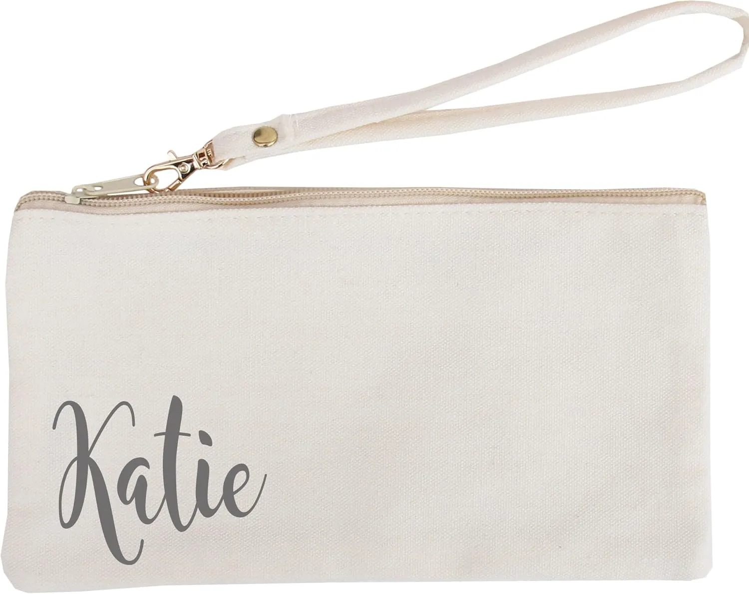 Threadart Personalized Cotton Canvas Small Wristlet Bag Make-up Organizer Makeup Bag - 100% Cotton Heavy Duty Canvas 5"x9" - Natural