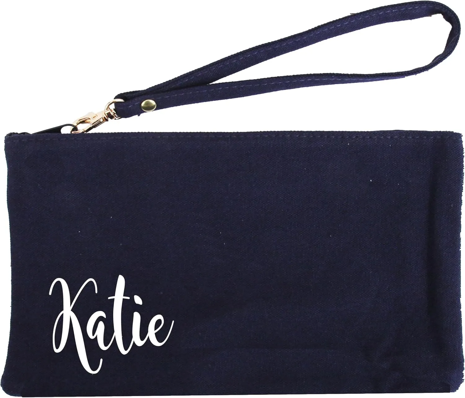 Threadart Personalized Cotton Canvas Small Wristlet Bag Make-up Organizer Makeup Bag - 100% Cotton Heavy Duty Canvas 5"x9" - Navy