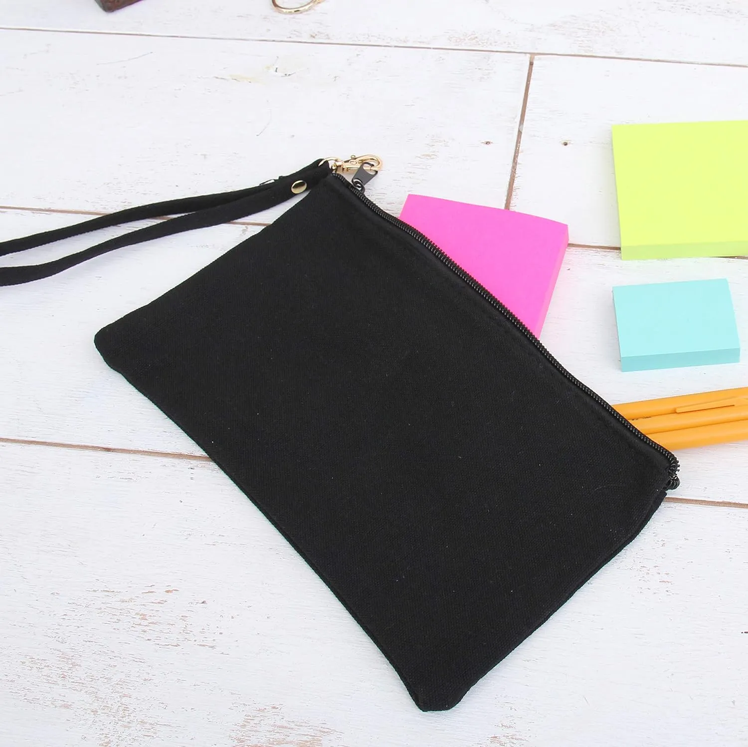 Threadart Personalized Cotton Canvas Small Wristlet Bag Make-up Organizer Makeup Bag - 100% Cotton Heavy Duty Canvas 5"x9" - Navy
