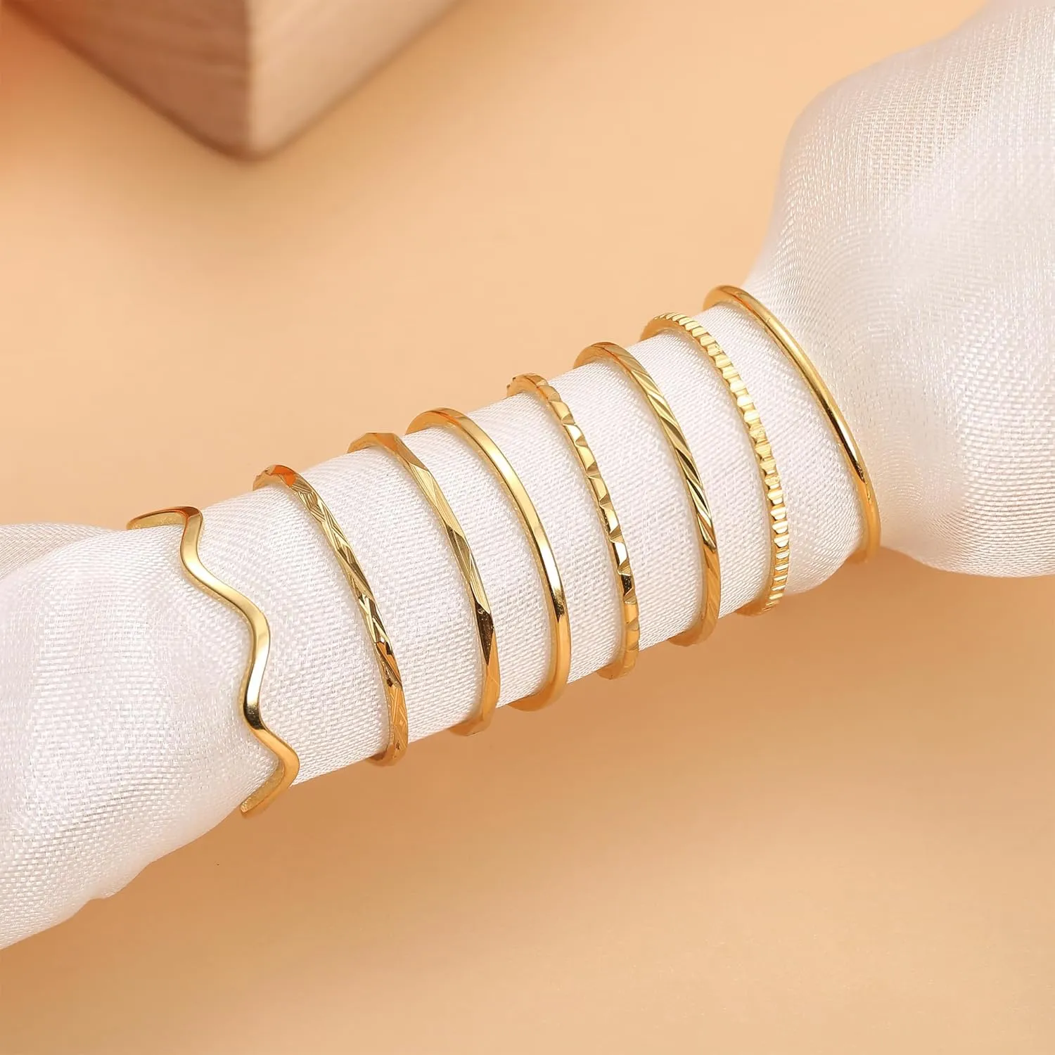THUNARAZ 8Pcs 1mm Stainless Steel Rings for Women Men Fashion Plain Band Knuckle Stacking Midi Thumb Dainty Thin Rings Set Size 5-10 Silver Gold Tone
