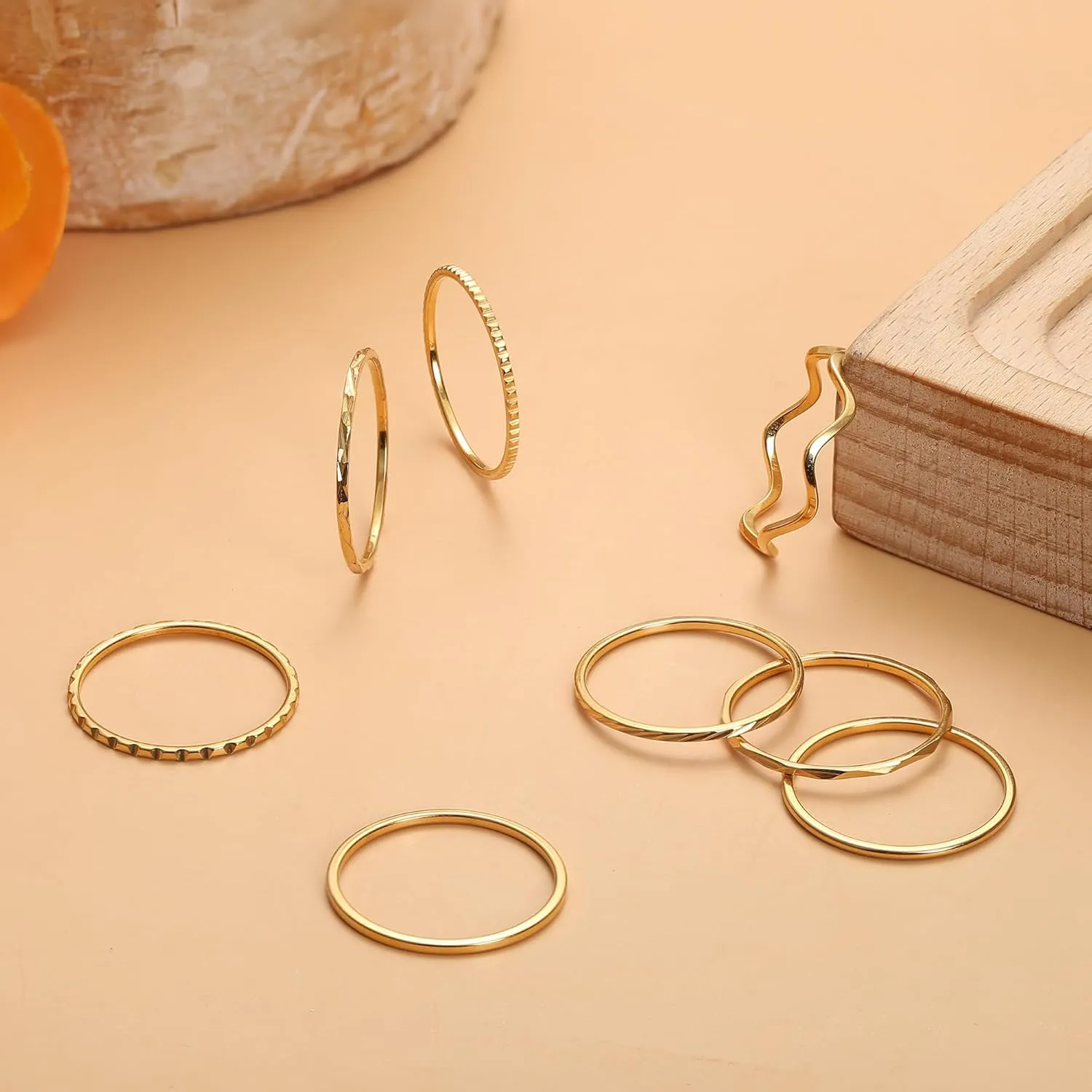 THUNARAZ 8Pcs 1mm Stainless Steel Rings for Women Men Fashion Plain Band Knuckle Stacking Midi Thumb Dainty Thin Rings Set Size 5-10 Silver Gold Tone
