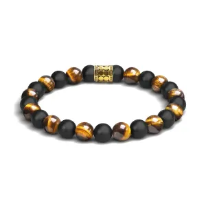 Tiger's Eye and Onyx Bracelet, Men's Bracelet, Tiger's Eye and Gold Jewelry, Men's Quality Bead Jewelry