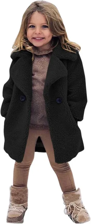 Toddler Baby Girls Coat Winter Fuzzy Fleece Sherpa Jacket Thick Button Down Cardigan Trench Lapel Parka Kids Coats