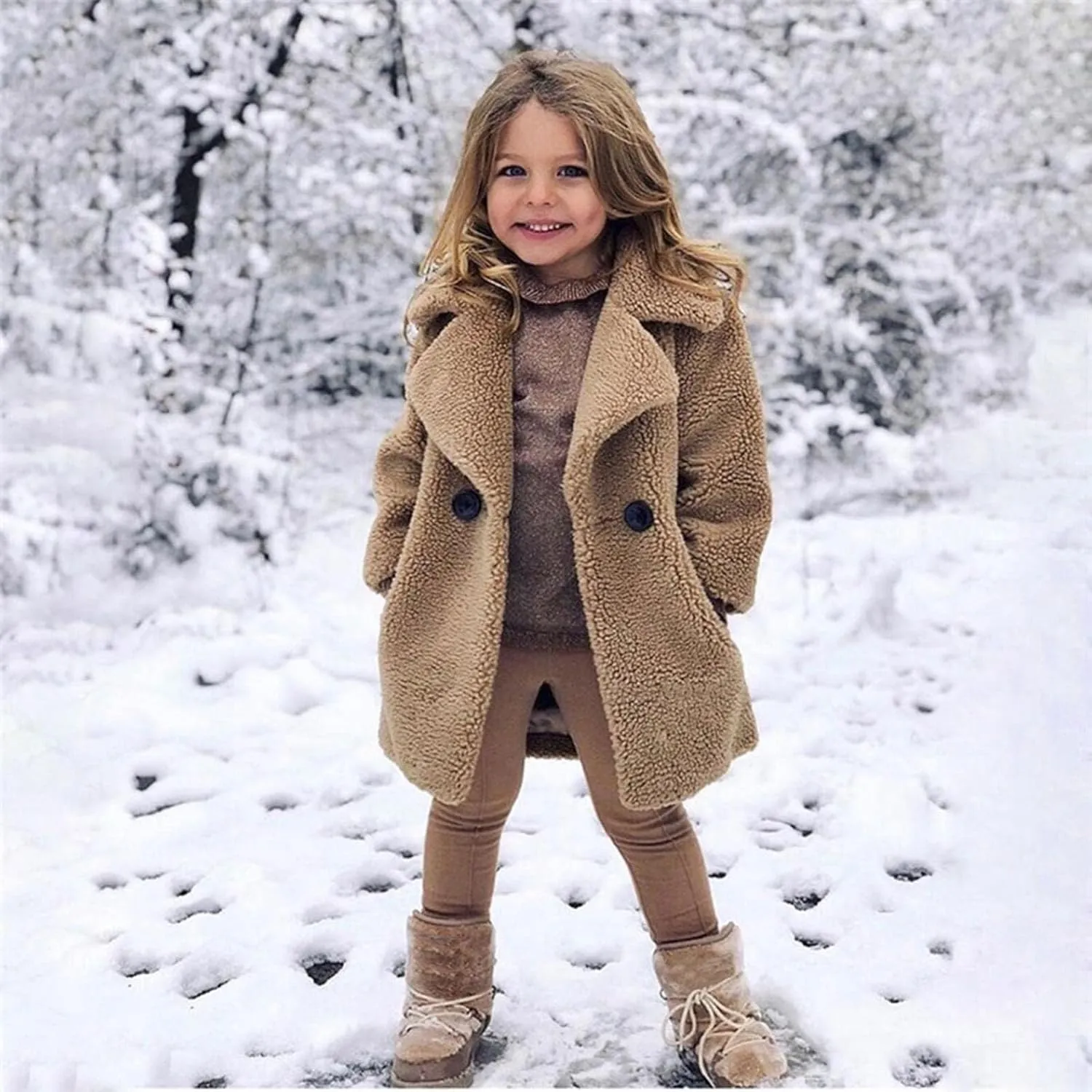 Toddler Baby Girls Coat Winter Fuzzy Fleece Sherpa Jacket Thick Button Down Cardigan Trench Lapel Parka Kids Coats