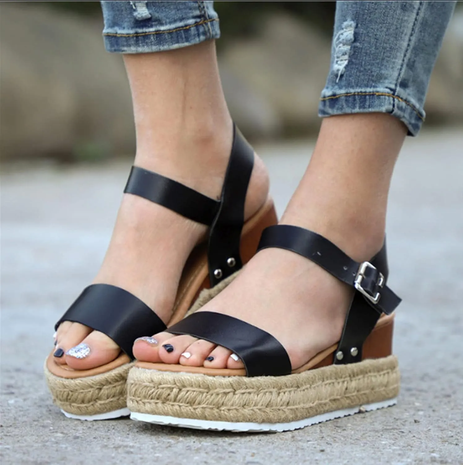 Toe Womens Strap Ladies Open Fashion Casual Platform Wedges Sandals Shoes Women's Water Shoes Arch Support Women