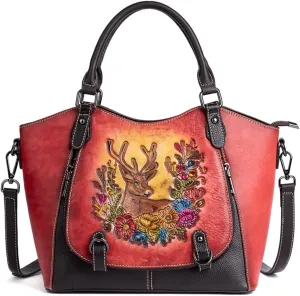 Tote Bags for Women Genuine Leather Vintage Satchel Handbags for Ladies Shoulder Bag Crossbody Bags with Ziplock Pocket