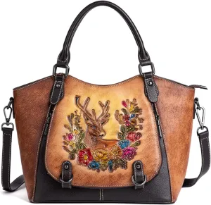 Tote Bags for Women Genuine Leather Vintage Satchel Handbags for Ladies Shoulder Bag Crossbody Bags with Ziplock Pocket