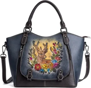 Tote Bags for Women Genuine Leather Vintage Satchel Handbags for Ladies Shoulder Bag Crossbody Bags with Ziplock Pocket
