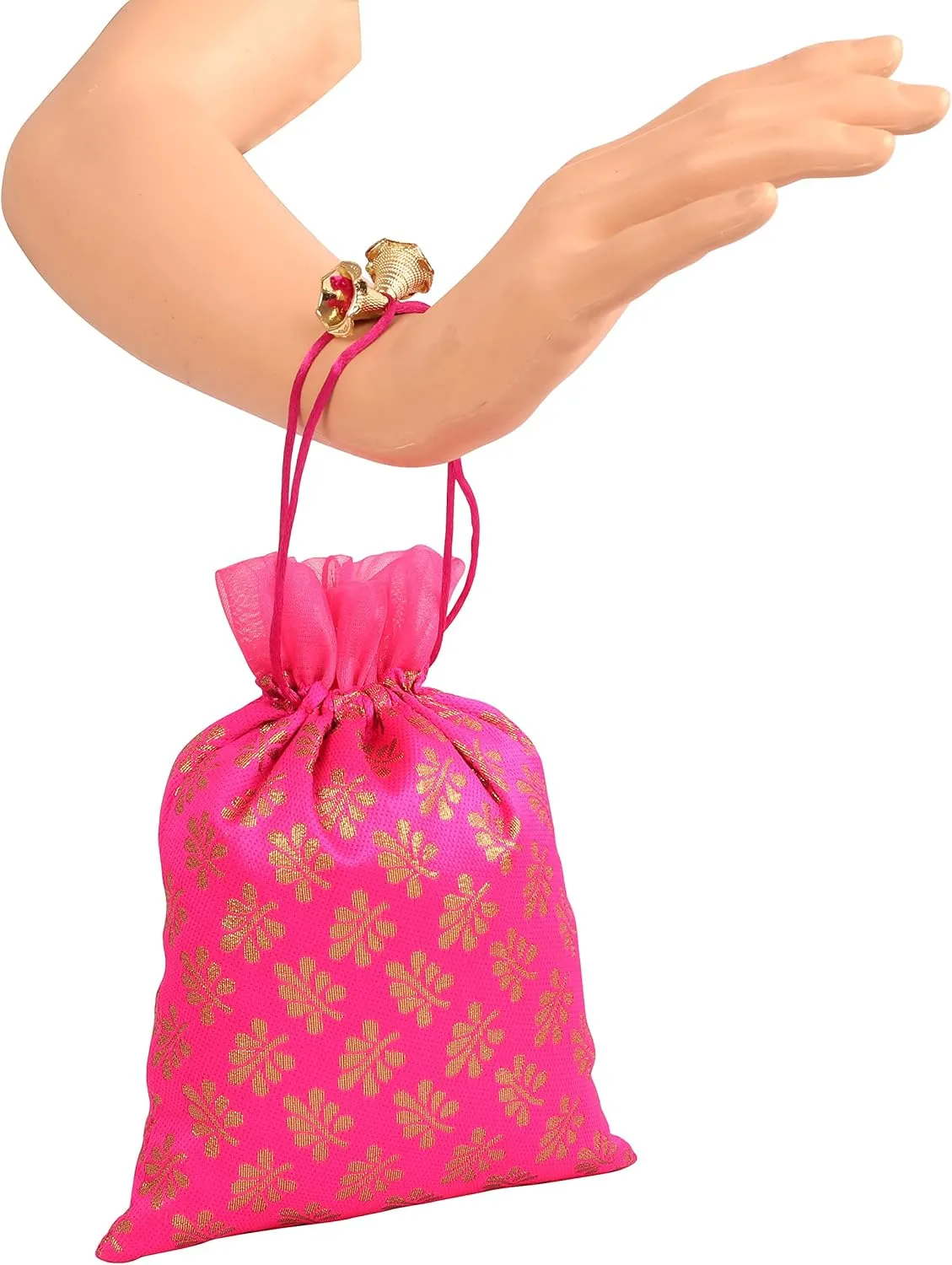 Touchstone Drawstring Bags Traditional Indian Handcrafted in Mimosa leaf Pattern Brocade fabric. Perfect for Gifts Jewelry Weddings Sweet Distribution Set of 20 Vibrant Multicolor Pouches Purses Potli
