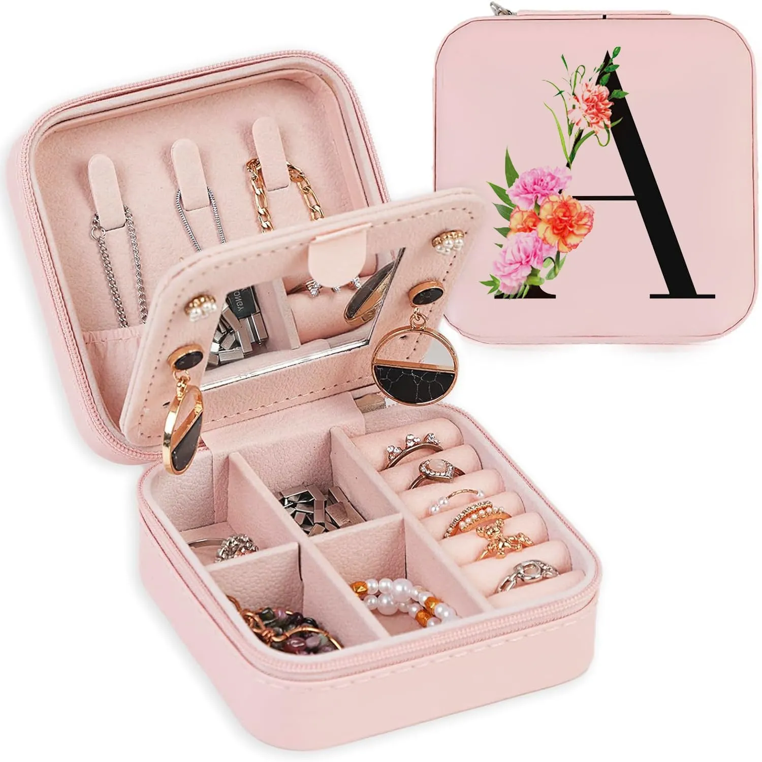 Travel Jewelry Case Jewelry Box, Travel Essentials Accessories for Women, Ring Necklace Earring Jewelry Holder Organizer Box with Mirror, Gifts for Women Girl Mom Grandma Birthday Christmas
