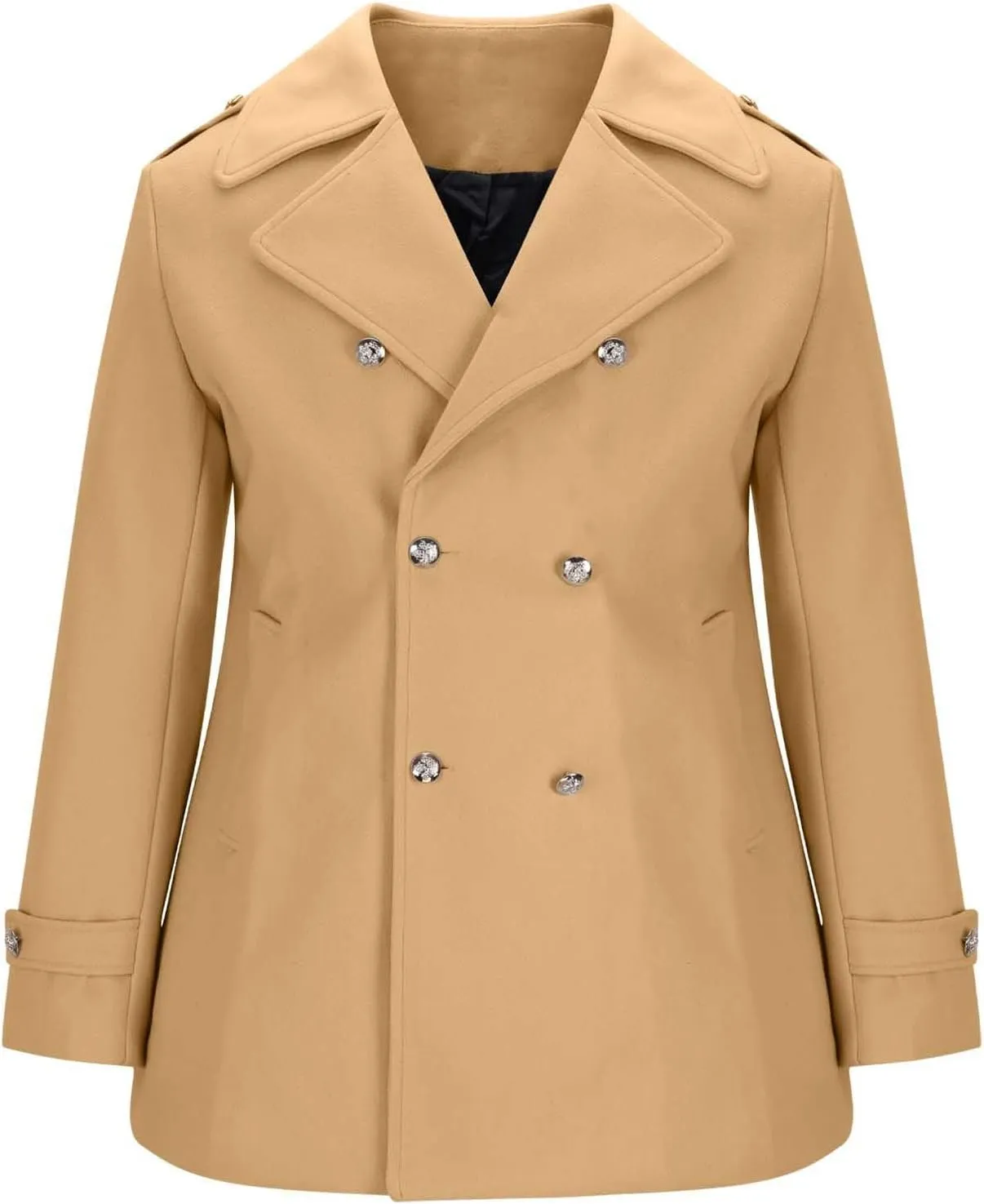 Trench Coat Men Mid Length Wool Coat Double Breasted Peacoat Lapel Open Front Cardigan Winter Outwear with Pockets
