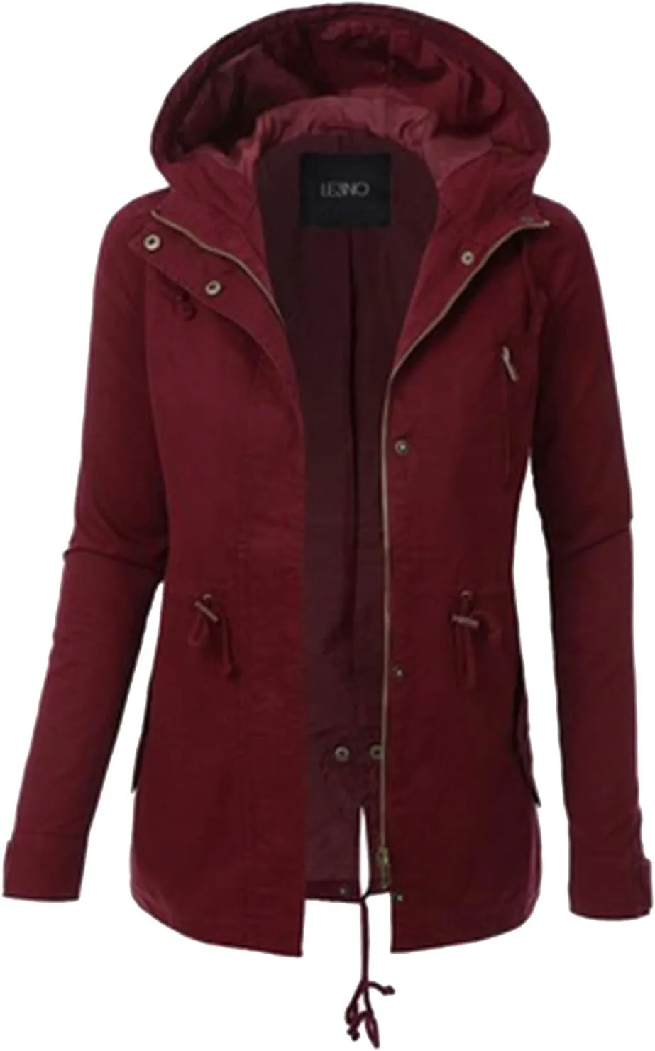 tuduoms Women's Military Anorak Safari Jacket Hoodies Zip Up Parka Winter Casual Drawstring Belted Trench Coats with Pockets