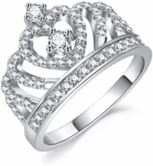 UKQBUNX 925 Sterling Silver Women's Crown Princess Queen Ring Slightly Inlaid with Diamond Zircon CZ Women's Precious Heart-Shaped Jewelry Jewelry Jewelry Size 6-10 (Size 9)