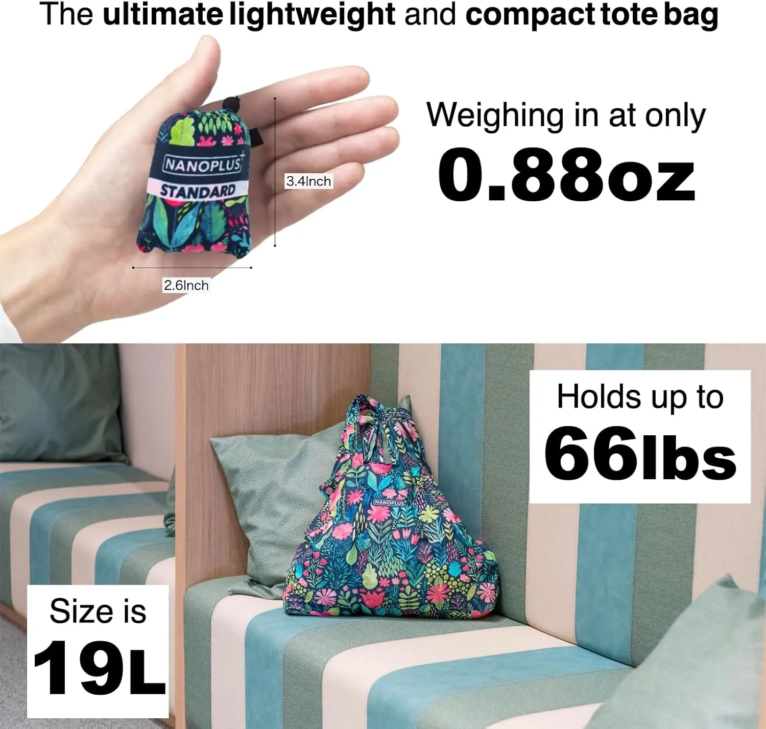 Ultimate Packable Travel Tote Bag - Reusable Shopping Bag - Compact & Portable & Lightweight