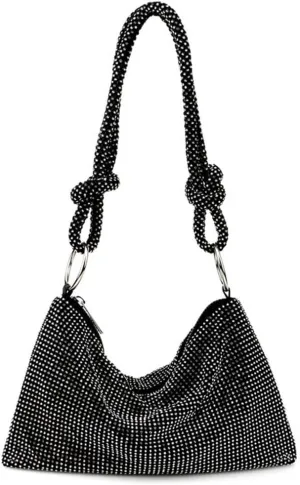 UMREN Rhinestone Hobo Bags for Women Chic Evening Handbag Sparkly Crystal Cluth Purse for Party Club Wedding
